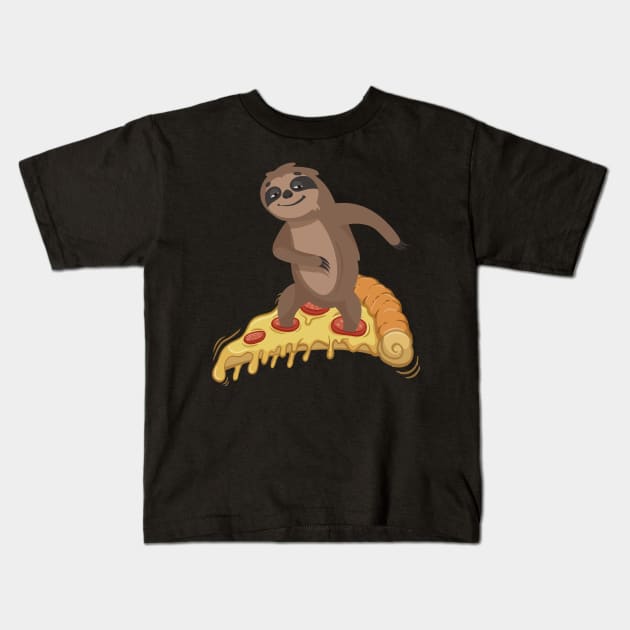 Sloth Surfing On Pizza Kids T-Shirt by Africanob